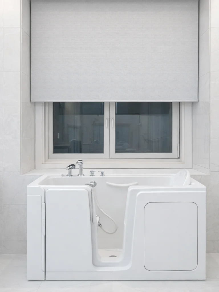 Accessible walk-in bathtub with easy-entry door designed for safe bathing