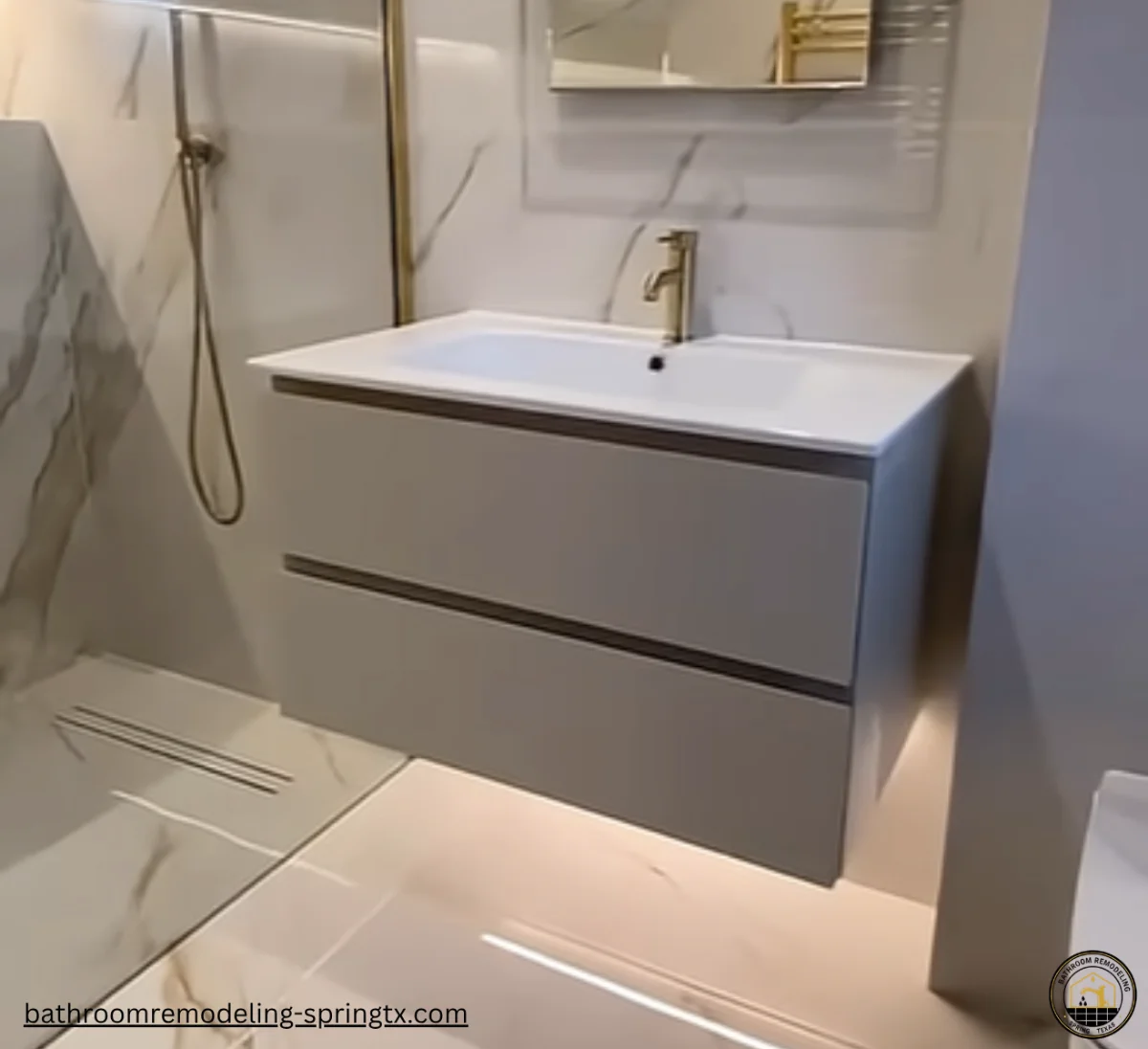 Wall-mounted vanity with integrated sink