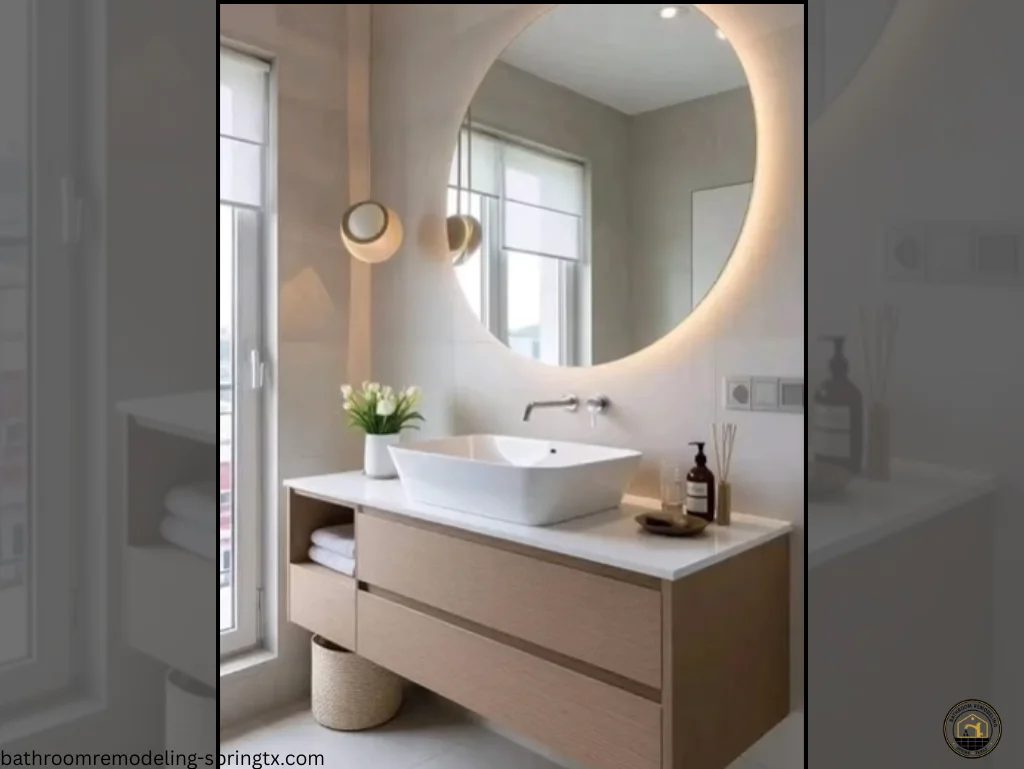 Furniture-style bathroom vanity with sleek finish
