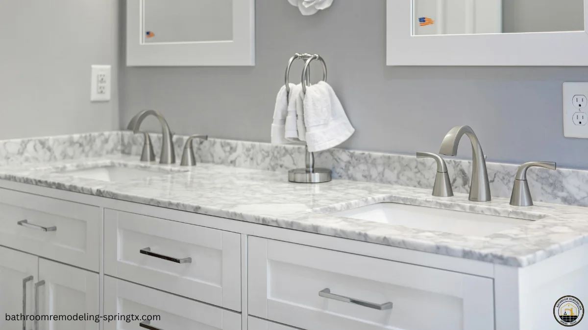Moisture-resistant double sink vanity with marble countertop 